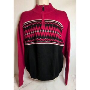 Chaps Fair Isle Men's Sweater in Red and Black Size XL‎ New